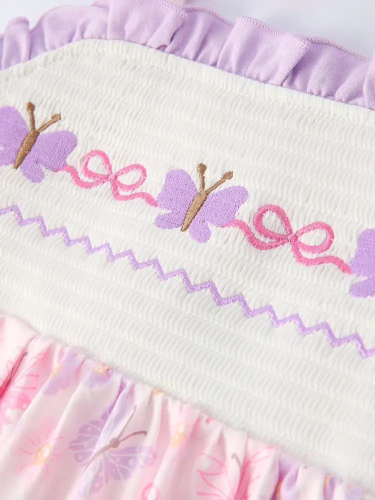 Butterfly Embroidery Smocking Bow Baby Girls Dress Dress