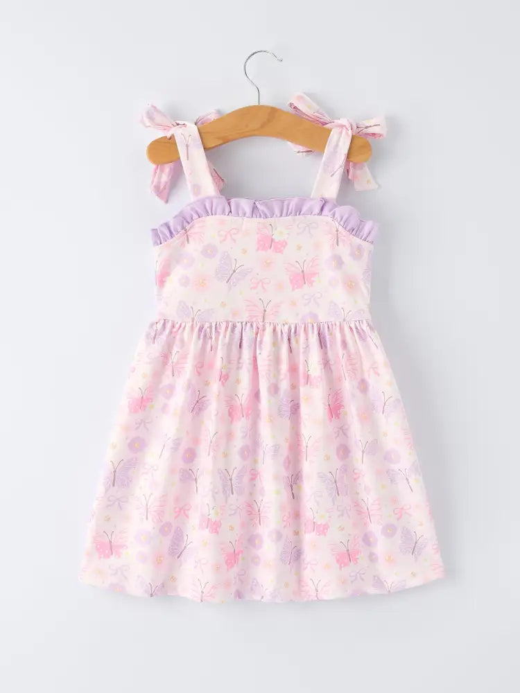 Butterfly Embroidery Smocking Bow Baby Girls Dress Dress