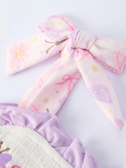 Butterfly Embroidery Smocking Bow Baby Girls Bloomers Set Outfit