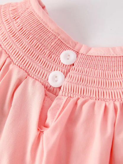 Girls Horse Smocking Embroidered Coral Dress Dress