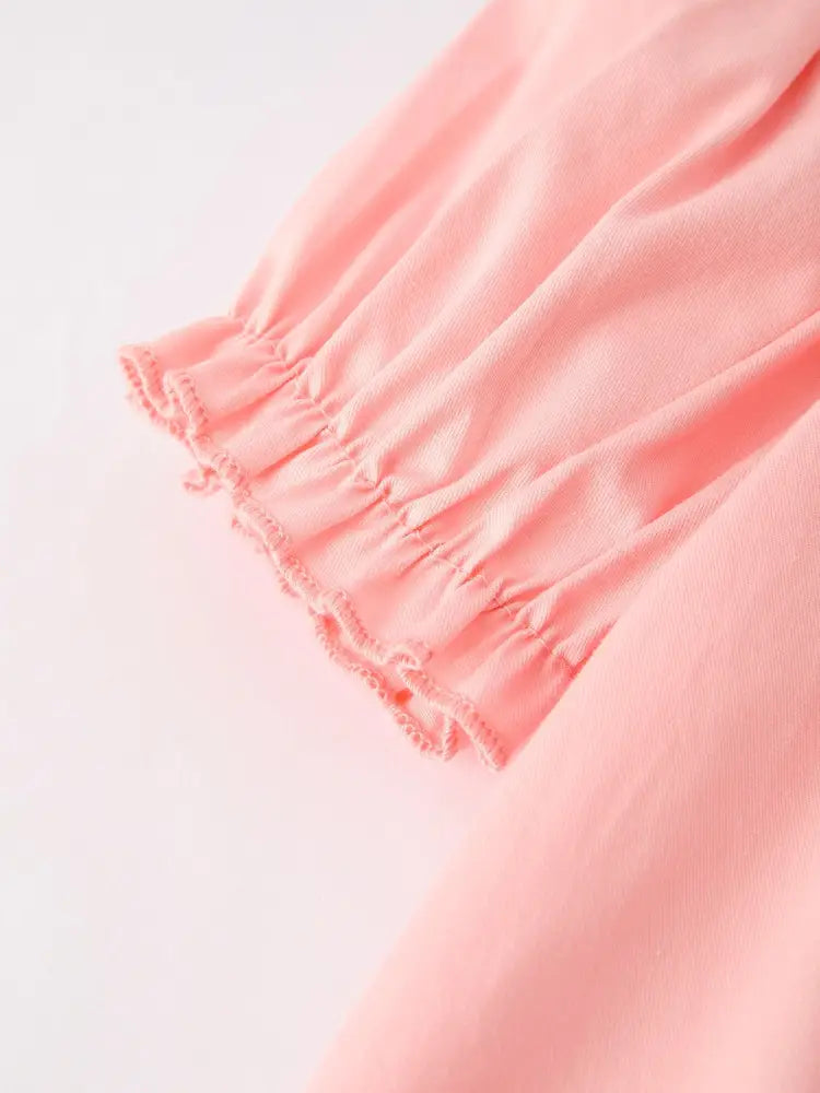 Girls Horse Smocking Embroidered Coral Dress Dress