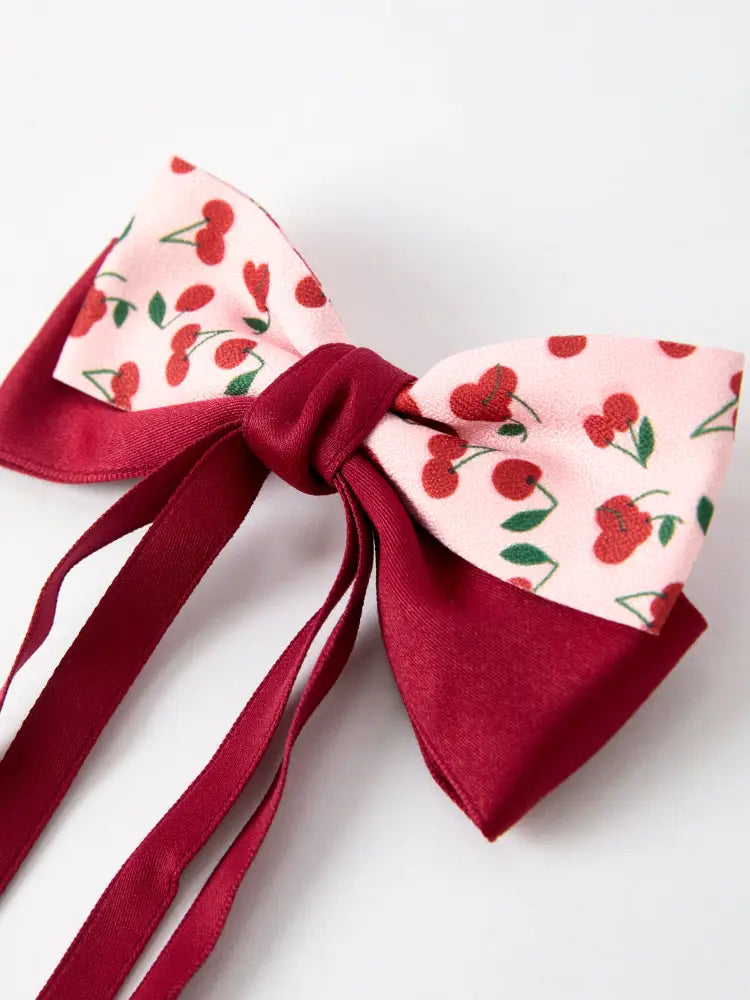 Cherry Bow Ribbon 4.5 Inch Hairpin - Red - Bows