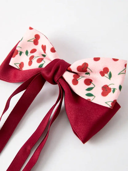 Cherry Bow Ribbon 4.5 Inch Hairpin - Red - Bows