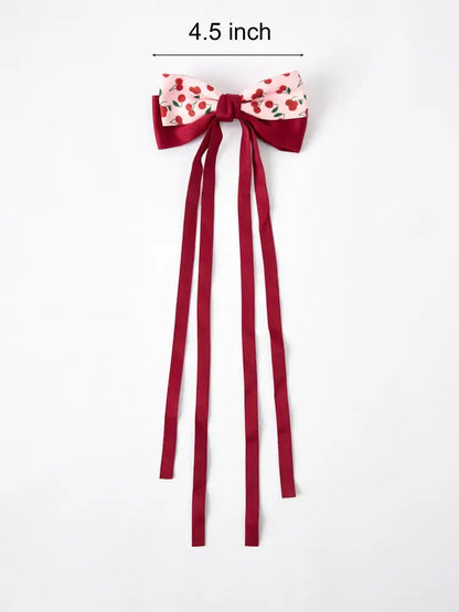 Cherry Bow Ribbon 4.5 Inch Hairpin - Red - Bows