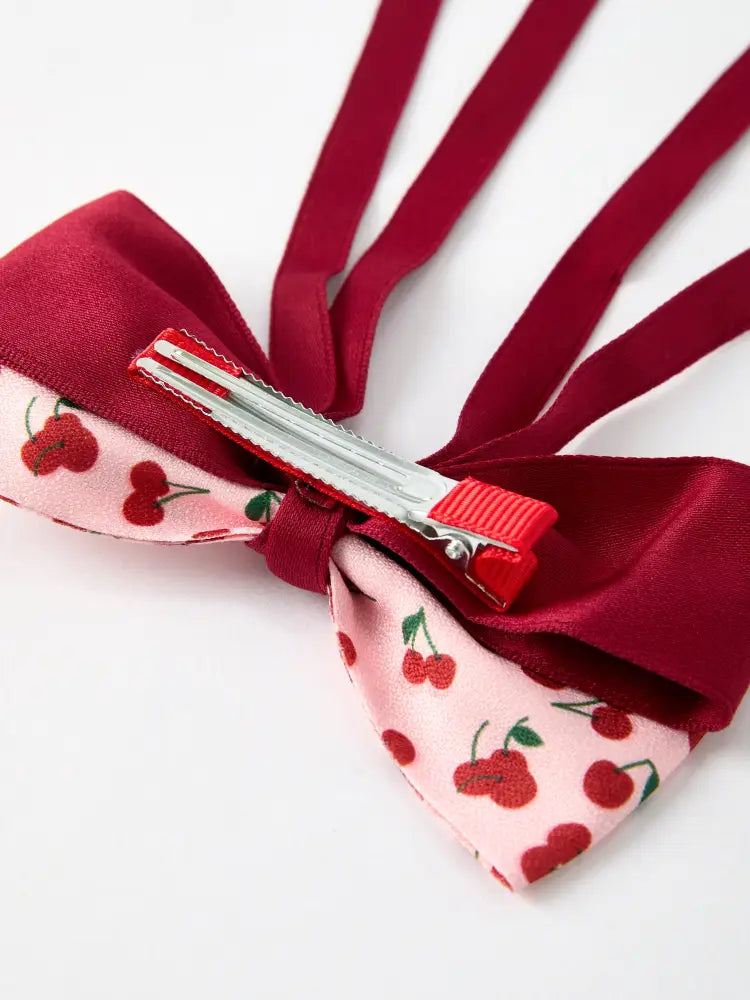 Cherry Bow Ribbon 4.5 Inch Hairpin - Red - Bows
