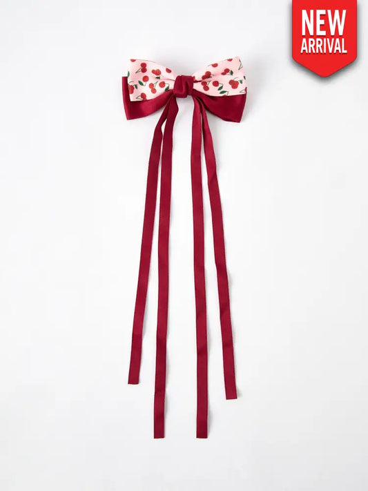 Cherry Bow Ribbon 4.5 Inch Hairpin - Red - Bows