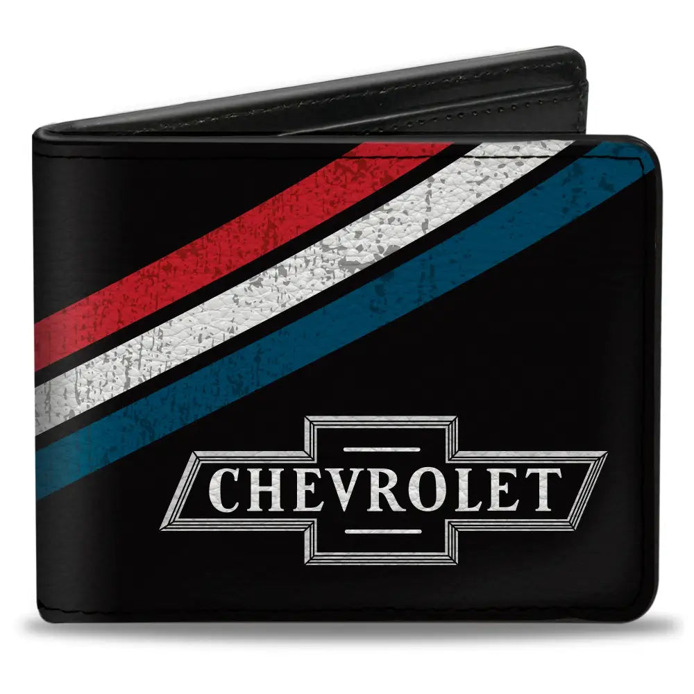 Bi-Fold Wallet - CHEVROLET Bowtie Logo and Americana Stripe Black/Red/White/Blue Bi-Fold Wallets