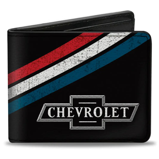 Bi-Fold Wallet - CHEVROLET Bowtie Logo and Americana Stripe Black/Red/White/Blue Bi-Fold Wallets