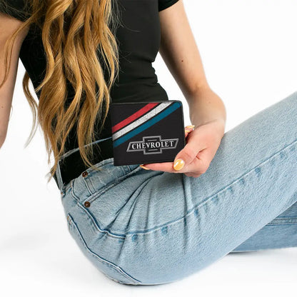 Bi-Fold Wallet - CHEVROLET Bowtie Logo and Americana Stripe Black/Red/White/Blue Bi-Fold Wallets