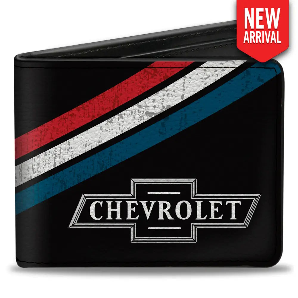 Bi-Fold Wallet - CHEVROLET Bowtie Logo and Americana Stripe Black/Red/White/Blue Bi-Fold Wallets