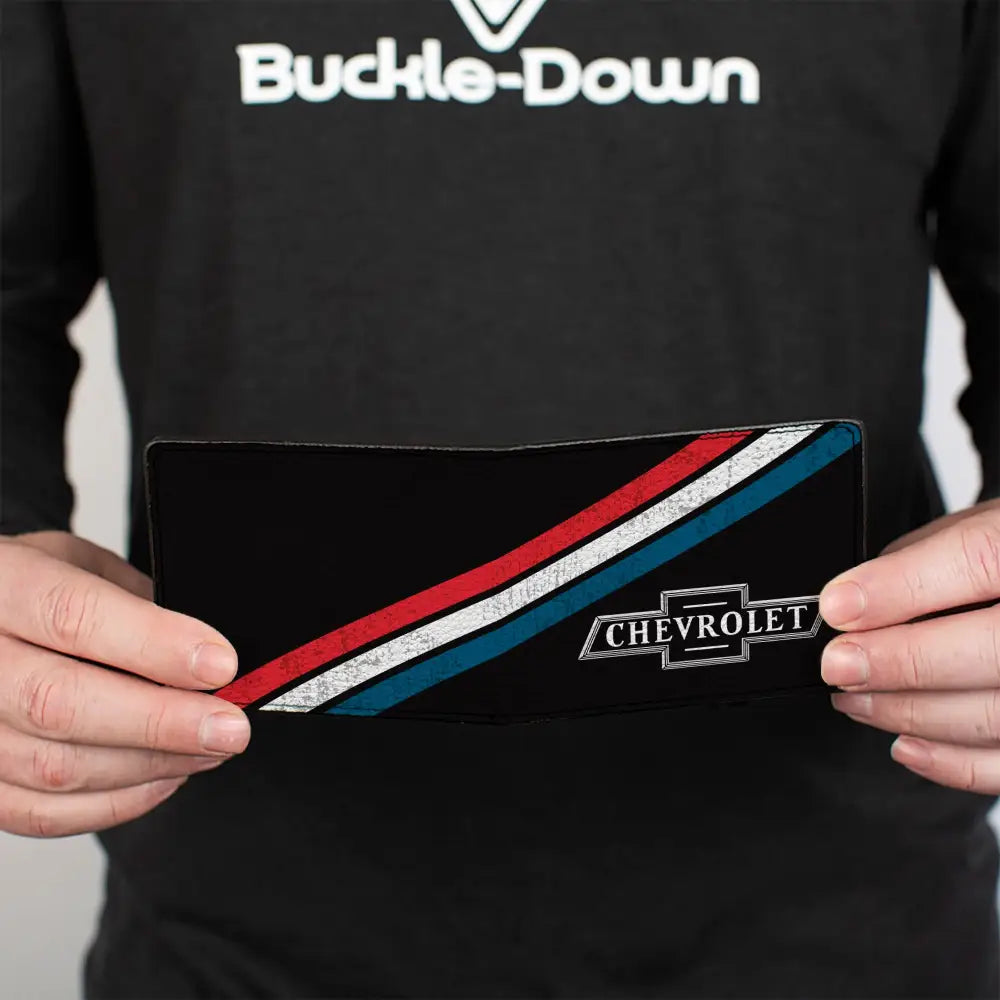 Bi-Fold Wallet - CHEVROLET Bowtie Logo and Americana Stripe Black/Red/White/Blue Bi-Fold Wallets