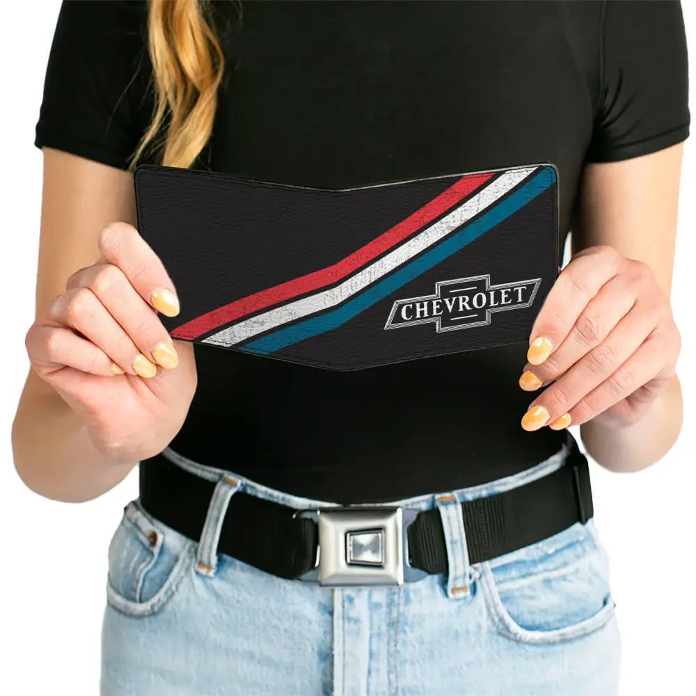 Bi-Fold Wallet - CHEVROLET Bowtie Logo and Americana Stripe Black/Red/White/Blue Bi-Fold Wallets