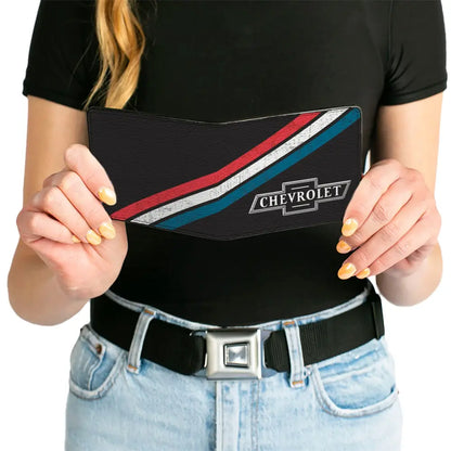 Bi-Fold Wallet - CHEVROLET Bowtie Logo and Americana Stripe Black/Red/White/Blue Bi-Fold Wallets