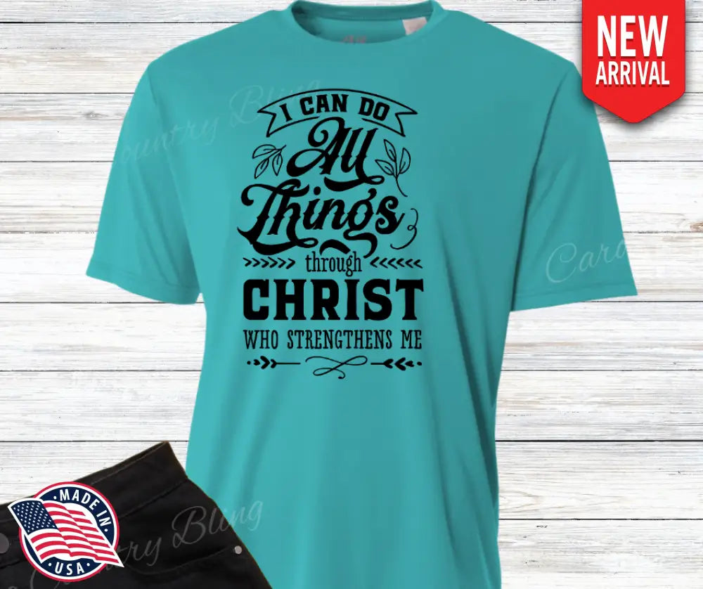 Christ Who Strengthens Me – Multi Small / Teal Shirt