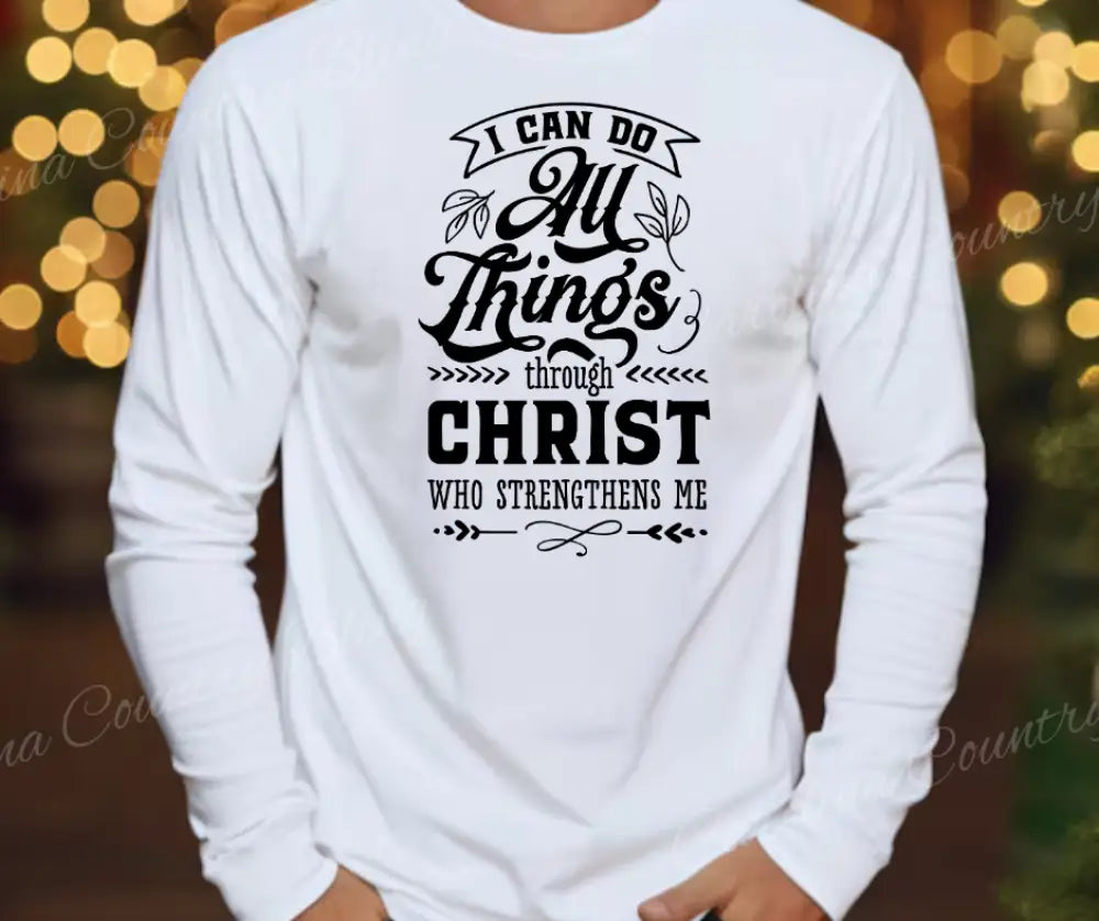 Christ Who Strengthens Me – Multi Small / White Long Sleeve Shirt