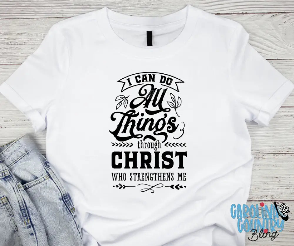 Christ Who Strengthens Me – Multi Small / White Short Sleeve Shirt