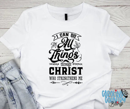 Christ Who Strengthens Me – Multi Small / White Short Sleeve Shirt