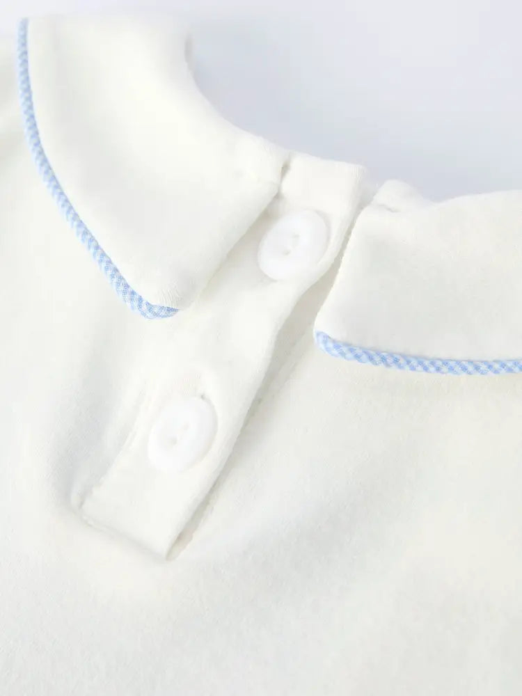 Blue Smocked Church Christ Bishop Christening Baby Boy Bloomer Set - Romper