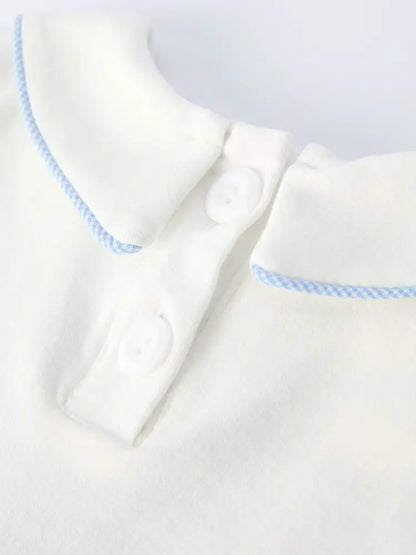 Blue Smocked Church Christ Bishop Christening Baby Boy Bloomer Set - Romper