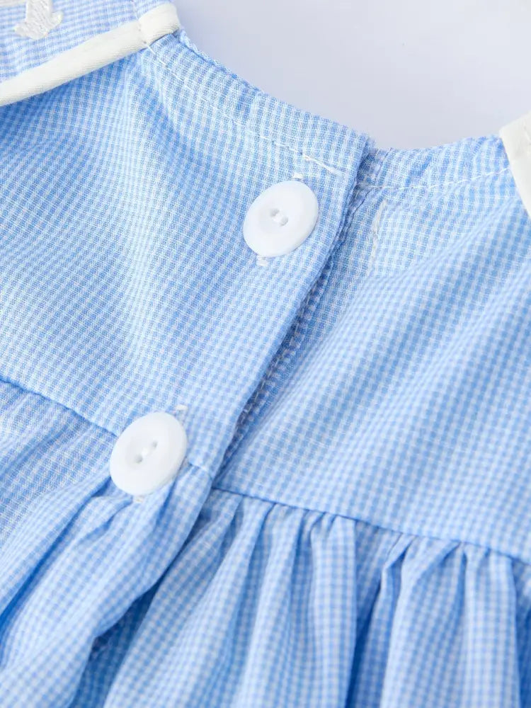 Blue Petal Peter Pan Collar Christening Baby Girls Bloomer Set - Romper