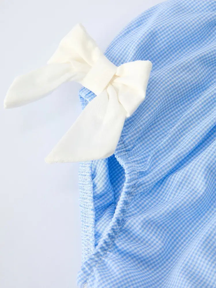 Blue Petal Peter Pan Collar Christening Baby Girls Bloomer Set - Romper