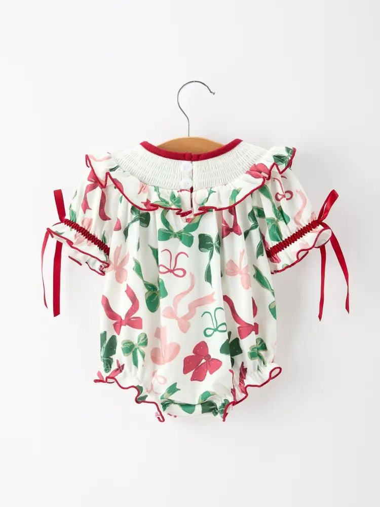 Christmas Baby Girls Holly Jolly Smocked Bubble Romper - Romper