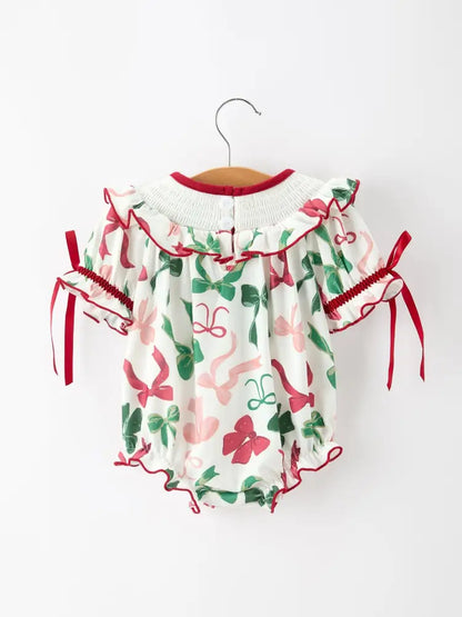 Christmas Baby Girls Holly Jolly Smocked Bubble Romper - Romper