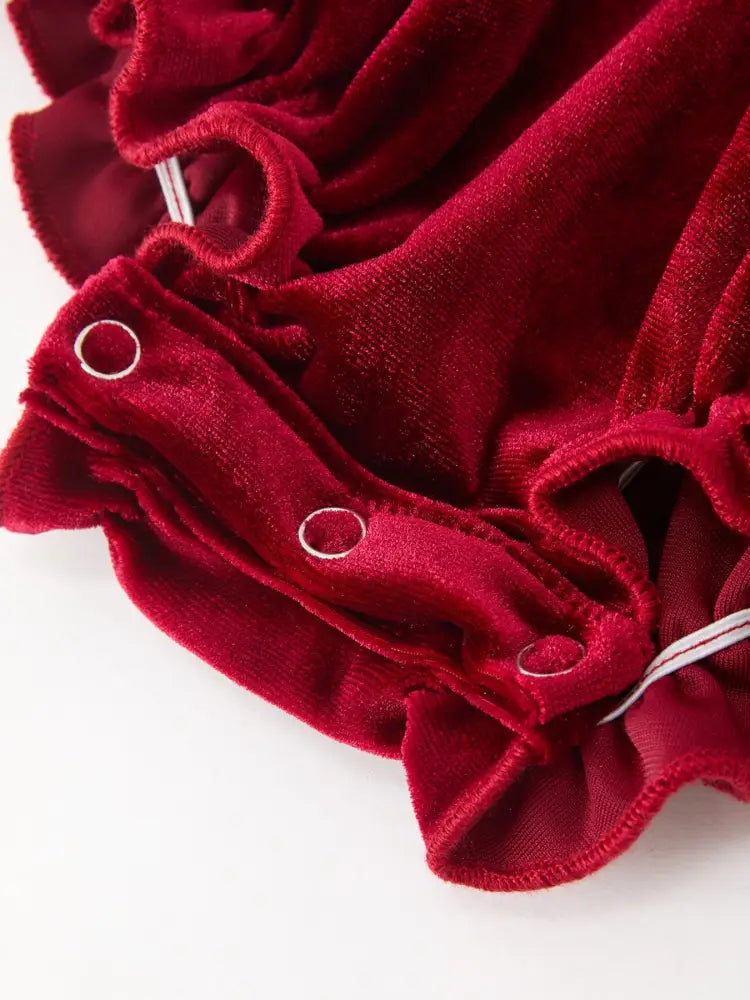 Christmas Burgundy Velvet Baby Girl Smocked Pearl Romper - Romper