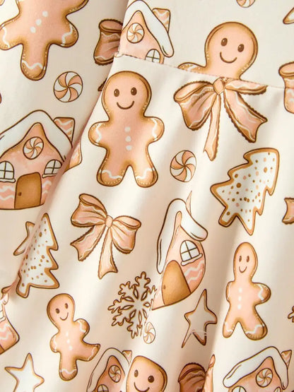 Christmas Gingerbread Cookie Girls Long Sleeve Twirl Dress - Dress