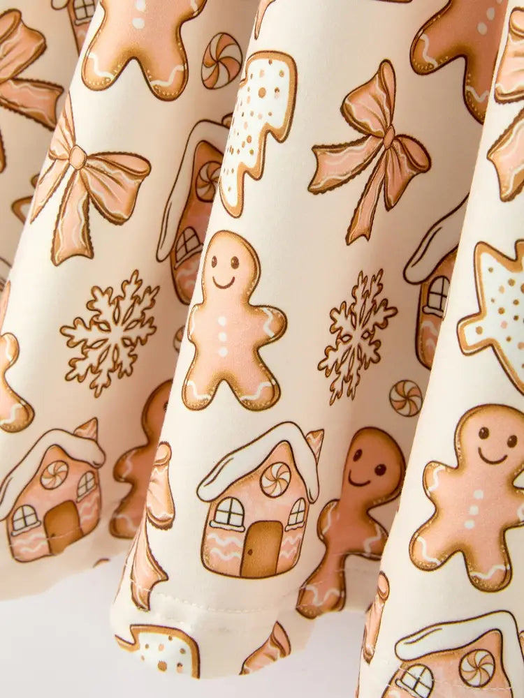 Christmas Gingerbread Cookie Girls Long Sleeve Twirl Dress - Dress