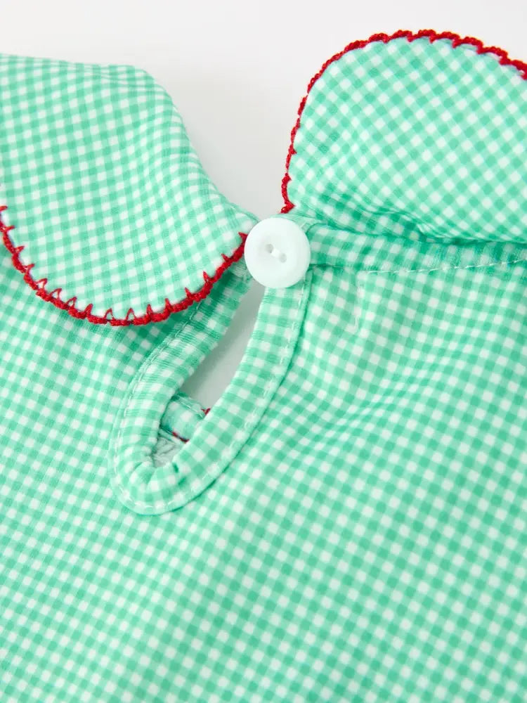 Christmas Girls Green Plaid Smocked Bow Peter Pan Collar Dress - Dress