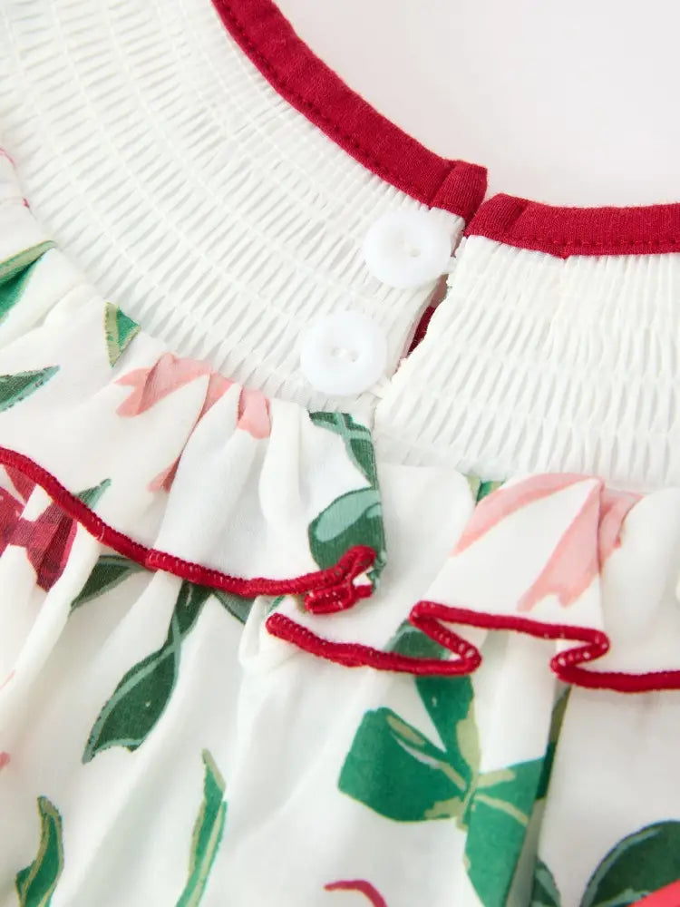Christmas Girls Holly Jolly Bow Smocked Ruffle Dress - Dress