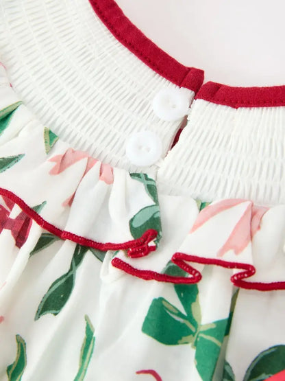 Christmas Girls Holly Jolly Bow Smocked Ruffle Dress - Dress