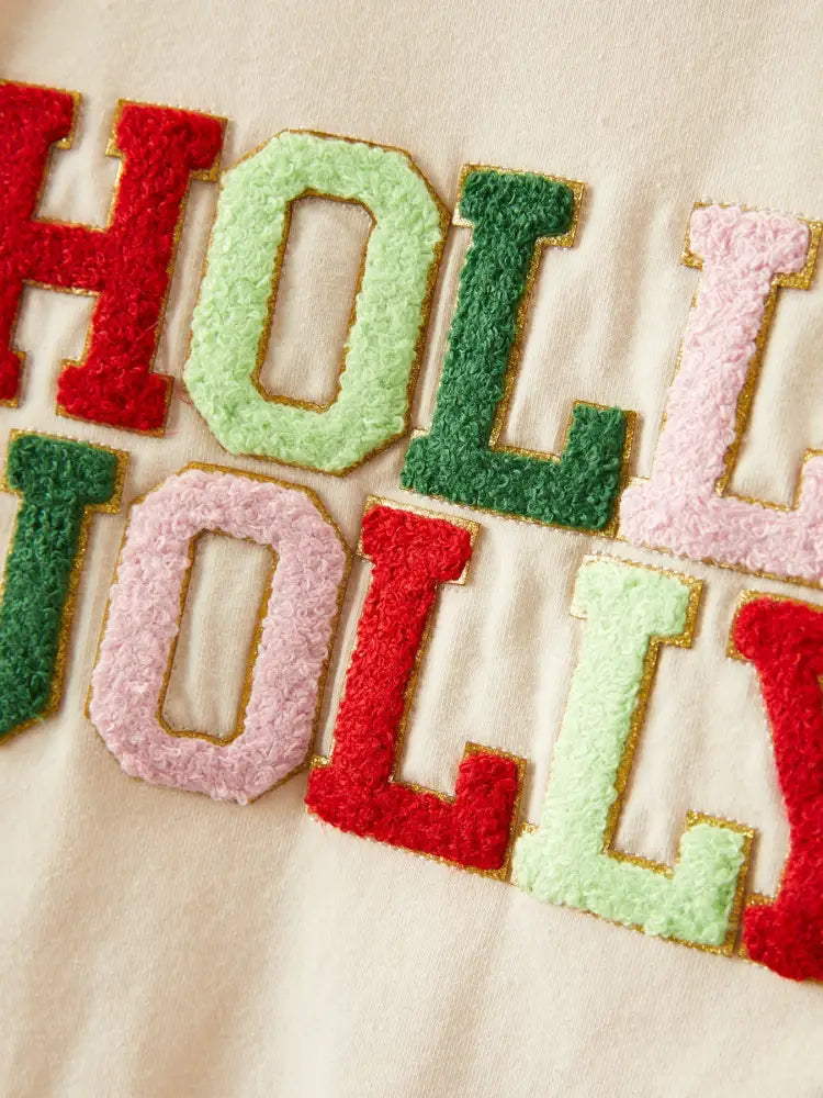 Christmas Letter Applique Top + Flared Pants Outfit Set - Outfit