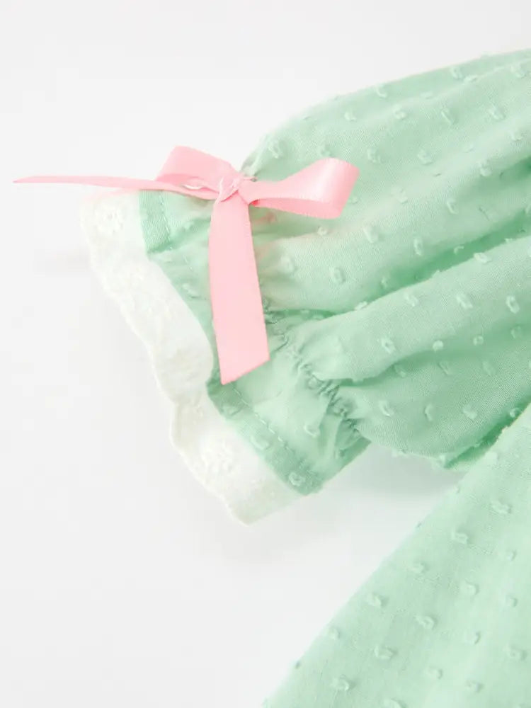 Christmas Mint Green Smocked Santa Baby Girl Bloomer Set - Romper