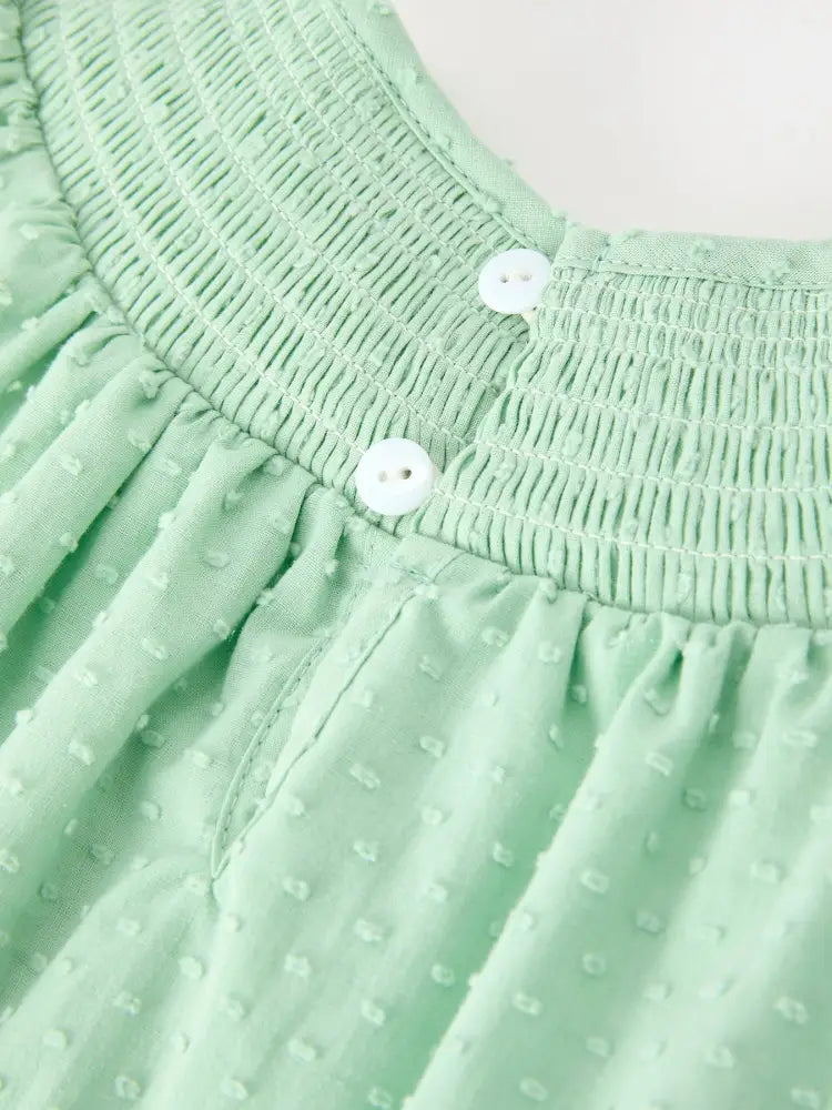 Christmas Mint Green Smocked Santa Girls Puff Sleeve Dress - Dress