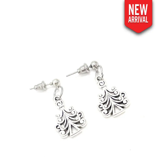 Silvertone Christmas Tree Earrings Christmas Gifts Christmas Jewelry Stocking Stuffer Gifts Wife Gift Daughter Gift