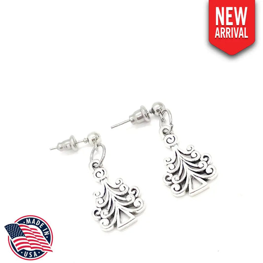 Silvertone Christmas Tree Earrings Christmas Gifts Christmas Jewelry Stocking Stuffer Gifts Wife Gift Daughter Gift