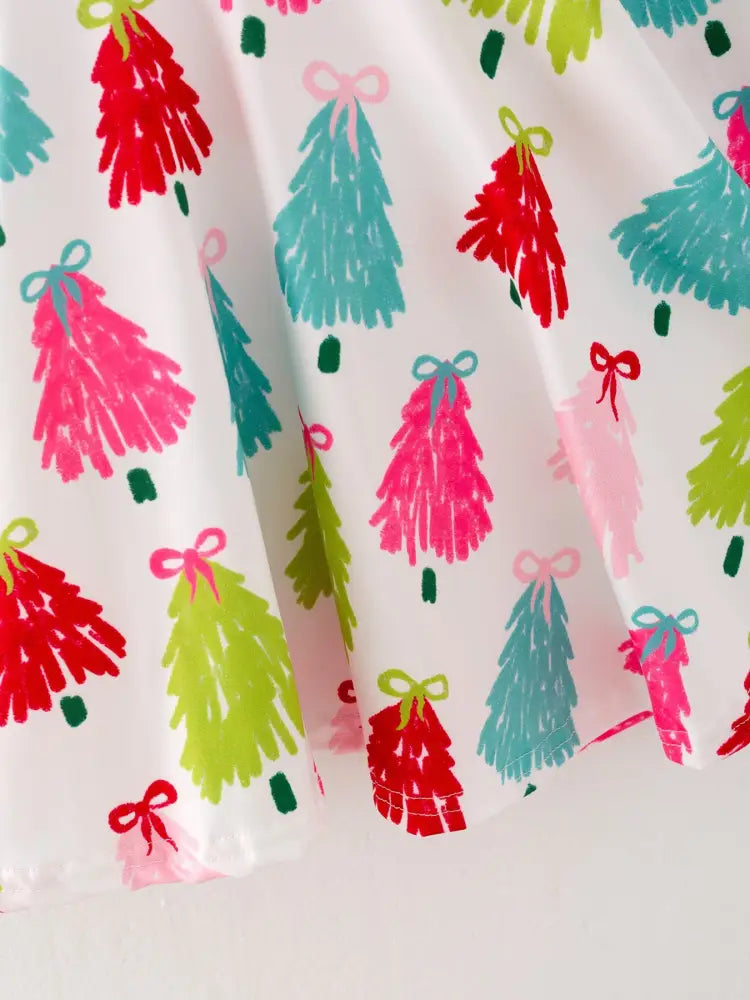 Christmas Tree Print Long Sleeve Dress - Dress