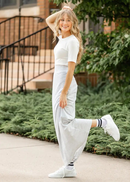 Clarise Heather Gray Premium Knit Maxi Skirt - IC Skirts