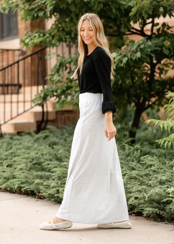 Clarise Heather Gray Premium Knit Maxi Skirt - IC Skirts