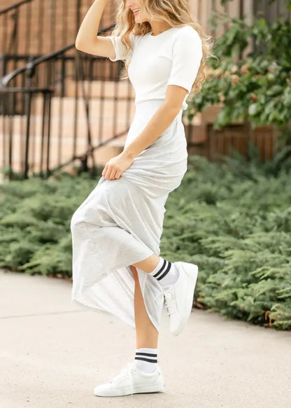 Clarise Heather Gray Premium Knit Maxi Skirt - IC Skirts