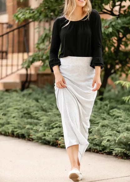 Clarise Heather Gray Premium Knit Maxi Skirt - IC Skirts