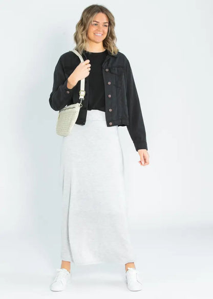 Clarise Heather Gray Premium Knit Maxi Skirt - IC Skirts