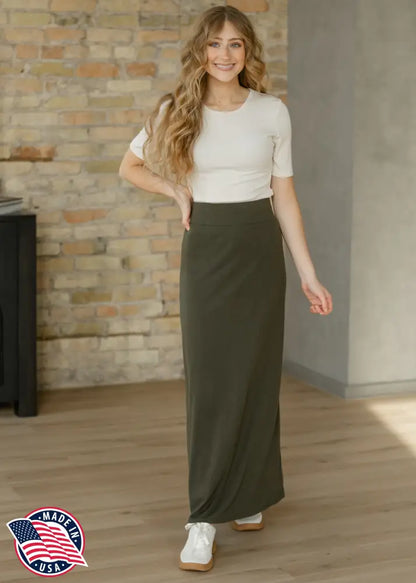 Clarise Olive Premium Knit Maxi Skirt - IC Skirts