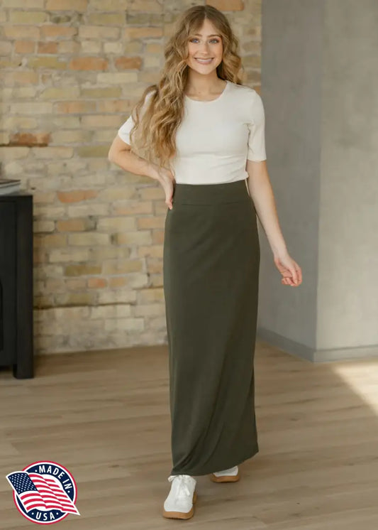 Clarise Olive Premium Knit Maxi Skirt - IC Skirts