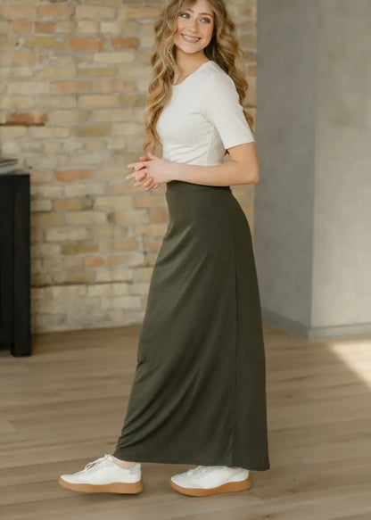 Clarise Olive Premium Knit Maxi Skirt - IC Skirts