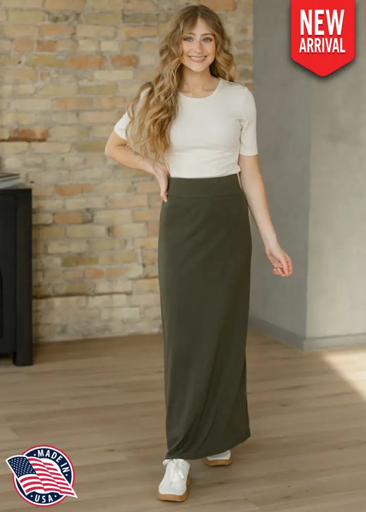 Clarise Olive Premium Knit Maxi Skirt - IC Skirts