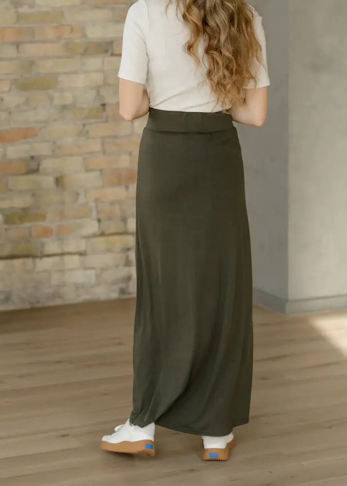 Clarise Olive Premium Knit Maxi Skirt - IC Skirts