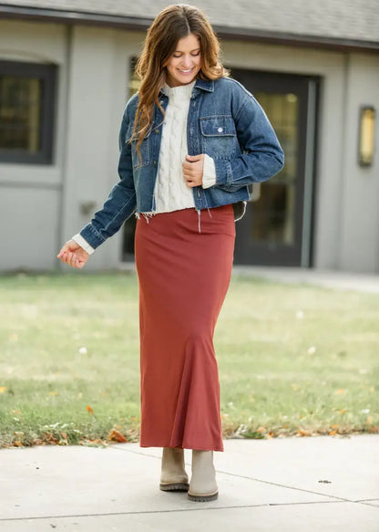 Clarise Rust Premium Knit Maxi Skirt - IC Skirts